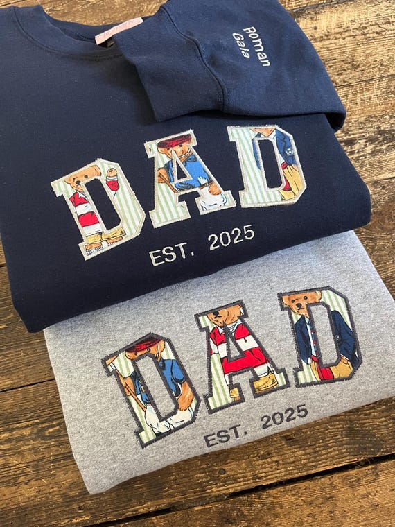 Personalised Dad Jumper With Bear Patch Letters, Embroidered EST