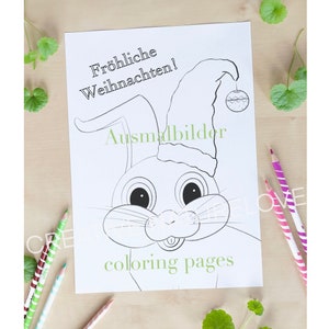 2 animal colouring pages christmas bunny * digital download * pdf & jpg * instant download  * coloring pages printable * coloring page