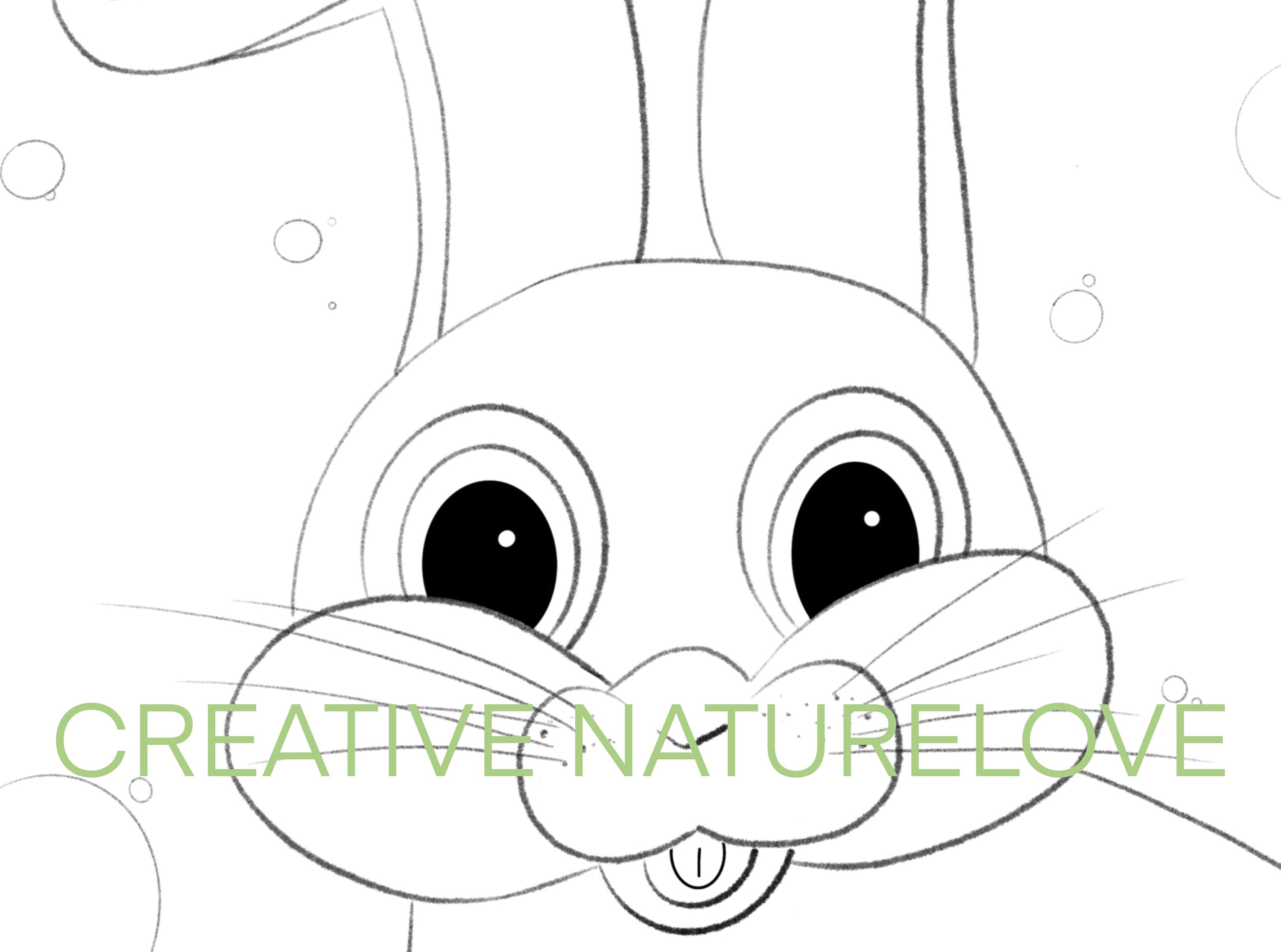 Coloring Page * Happier Bunny * Cute Rabbit * Drawing of Pets * Digital