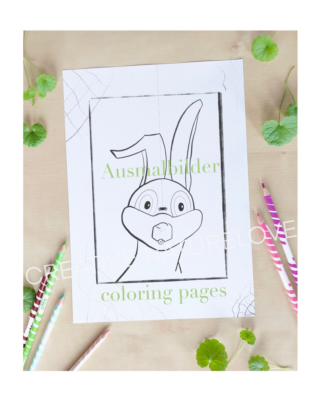 2 Coloring Pages * Surprised Rabbit & Spider * Digital Download PDF ...