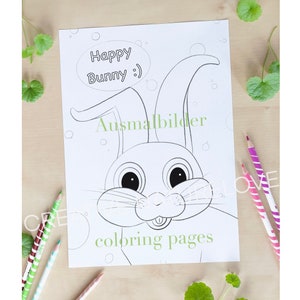 coloring page * happier bunny * cute rabbit * drawing of pets * digital download * instant download * pdf & jpg * coloring pages printable