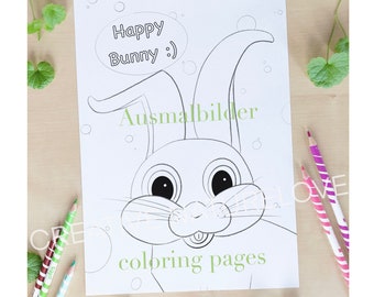 coloring page * happier bunny * cute rabbit * drawing of pets * digital download * instant download * pdf & jpg * coloring pages printable