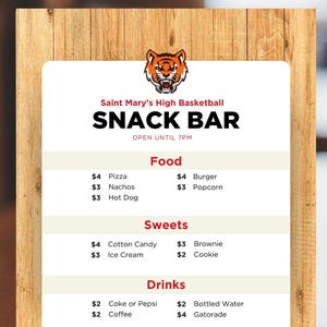 Sports Snack Bar Concession Stand Editable Canva Template Menu Basketball Volleyball Baseball Softball Tball Instant Download Team Church
