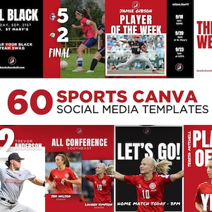 60 Sports Team Social Media Templates Bundle, Instagram Post Graphics, Baseball Football Soccer Softball Editable Canva Coach Templates