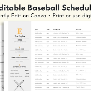 Editable Baseball Schedule Template Printable Download Customizable Softball Schedule Printable Template Game Practice Schedule Team Lineup