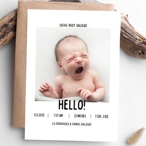 Carte imprimable faire-part de naissance nouveau-né PLUS la taille du téléphone, faire-part de naissance photo moderne mignon nouveau-né Introduction Carte postale de naissance