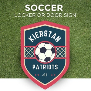 Editable Soccer Locker Door Sign Hotel name tag decoration Soccer team travel Soccer mom sign Printable Customize Canva Soccer Travel Hanger