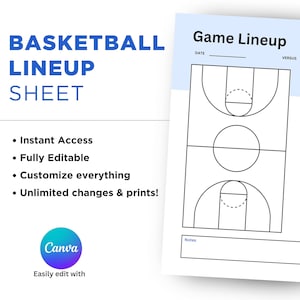 Editable Basketball Lineup Sheet UNLIMITED Downloads Basketball Coach Basketball Tournament Basketball Mom Game Day Travel Team Rec youth