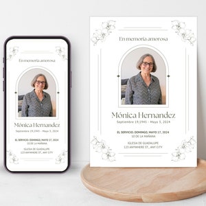 Anúncio de funeral em espanhol em espanhol Evite Tarjeta Funebre En Memoria de Funeral Editável Español en memoria de Anuncio Modelo Canva