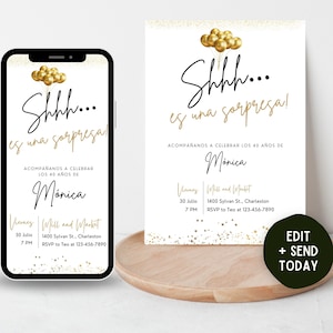 Spanish Surprise Birthday Es una sorpresa invitacion de cumpleaños Party invitaciones Español Invite Invitation Template E-vite printable