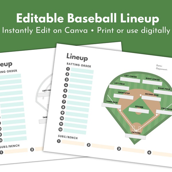 EDITABLE Baseball Softball Lineup and Field Position Sheet Batting Order Instant Download EDITABLE Baseball Coach and Team Mom Team Dad