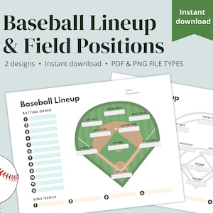 Instant Download Baseball Lineup and Field Position Sheet Batting Order Baseball Coach and Team Mom Team Dad for Game Day PRINTABLE image 1