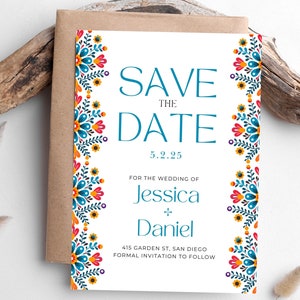 Save the Date & Wedding Invitation Template Set Customizable Printable Talavera Mexican Bundle Modern Paperless Digital la boda invitation