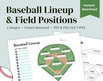 Instant Download Baseball Lineup and Field Position Sheet Batting Order Baseball Coach and Team Mom Team Dad for Game Day PRINTABLE