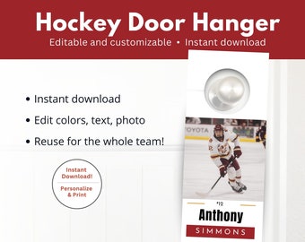 Editable Hockey Doorhanger, Hockey Locker decoration, name tag Hockey team travel Hockey mom, Tournament Door Signs School Locker sign