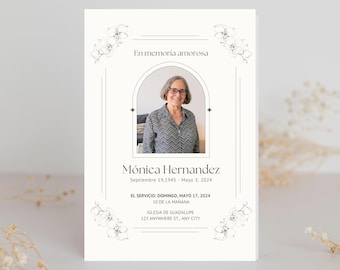 Spanish Funeral Announcement in Spanish Evite Tarjeta Funebre En Memoria de Funeral Editable Español en memoria de Anuncio Canva Template