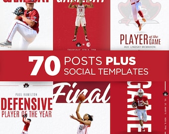 70 Social Media Editable Templates, Posts and Stories Included, Sports Team Graphics Canva Instagram Committed GameDay Baseball Coach Mom