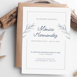 Spanische Beerdigung Tarjeta para Funerale Español Tarjeta Funebre En Memoria de Evite Einladen editierbare Karte Familia Difuntos Corona de Difuntos