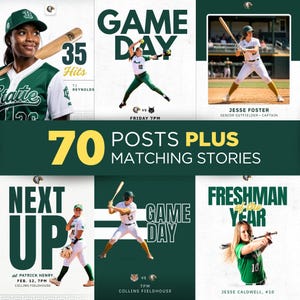 70 Softball Social Media Posts PLUS 70 Stories, Editable Template for Instagram, Teams Canva Graphics Game Day Final Score Committed