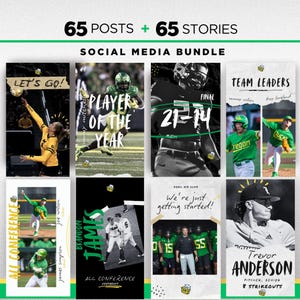65 Sports Social Media Posts and Stories Templates Bundle, Instagram Editable Team Graphics, Canva Templates for Coaches and Teams