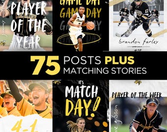75 Sports Social Media Posts PLUS Reels Editable Template Bundle Team Graphics Canva Instagram Committed Game Day Football Softball Baseball