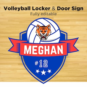 Editable Volleyball Locker door sign Hotel decoration name tag Volleyball team travel Volleyball mom sign Printable Customize Canva