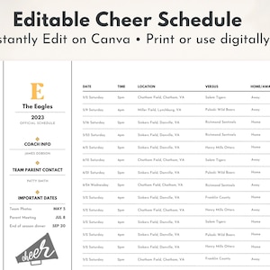 Cheer Season Schedule Coach Printable Download Cheerleading Practice Mom Template Cheerleader Editable Team Schedule Printable Digital Squad