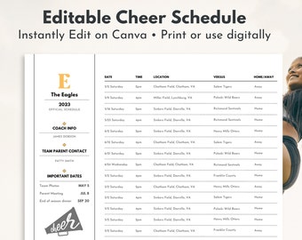 Cheer Season Schedule, Editable in Canva Template, Coach Printable Digital Download Cheerleading Practice Mom Cheerleader Mom Squad