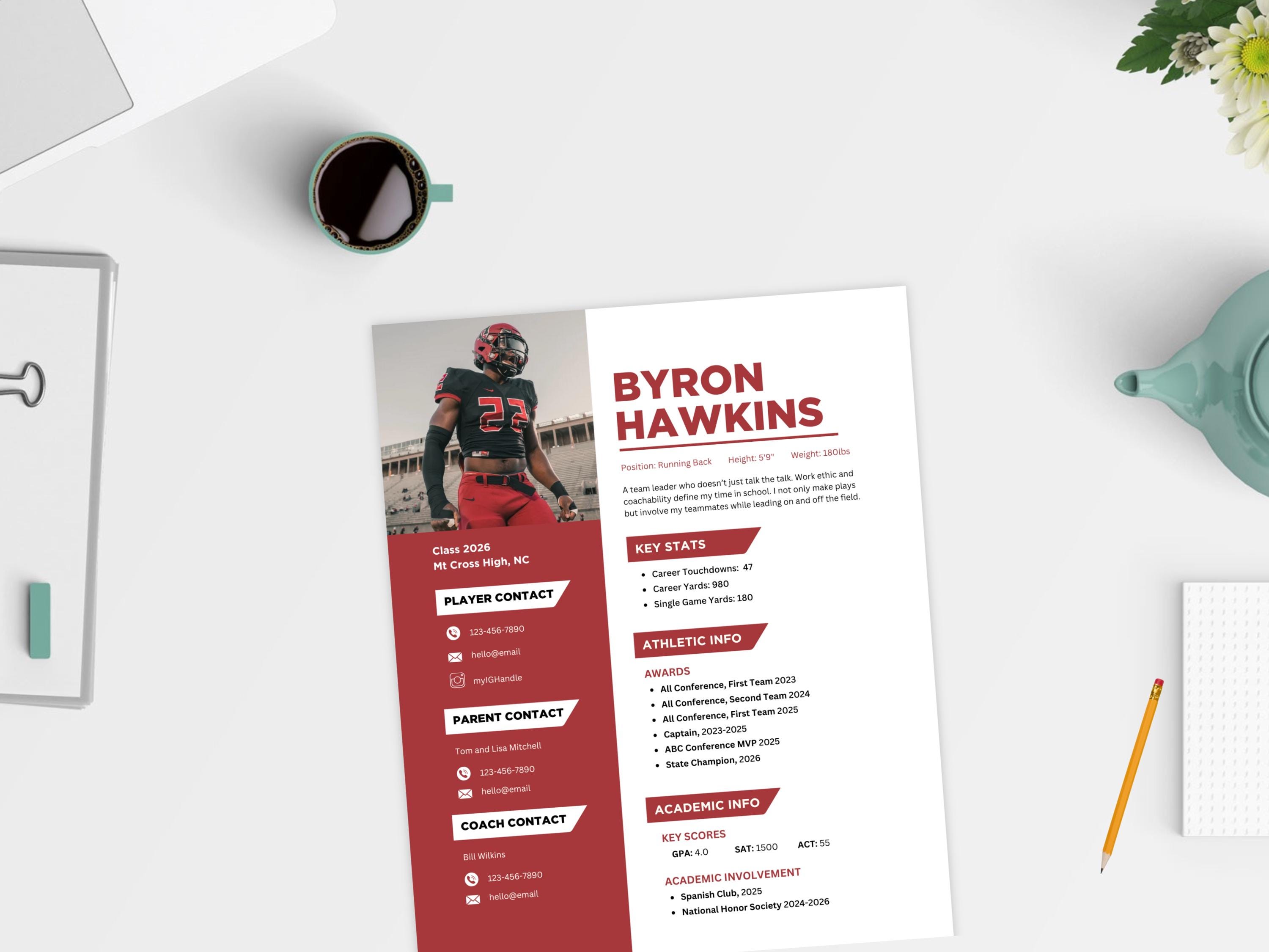 Athlete Resume Profile Customizable College Recruiting Canva Template ...