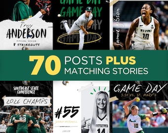 70 Social-Media-Posts PLUS 70 Stories, bearbeitbare Vorlage für Instagram, Team Canva Grafiken, Spieltag, engagierte Sportarten, Volleyball, Fußball