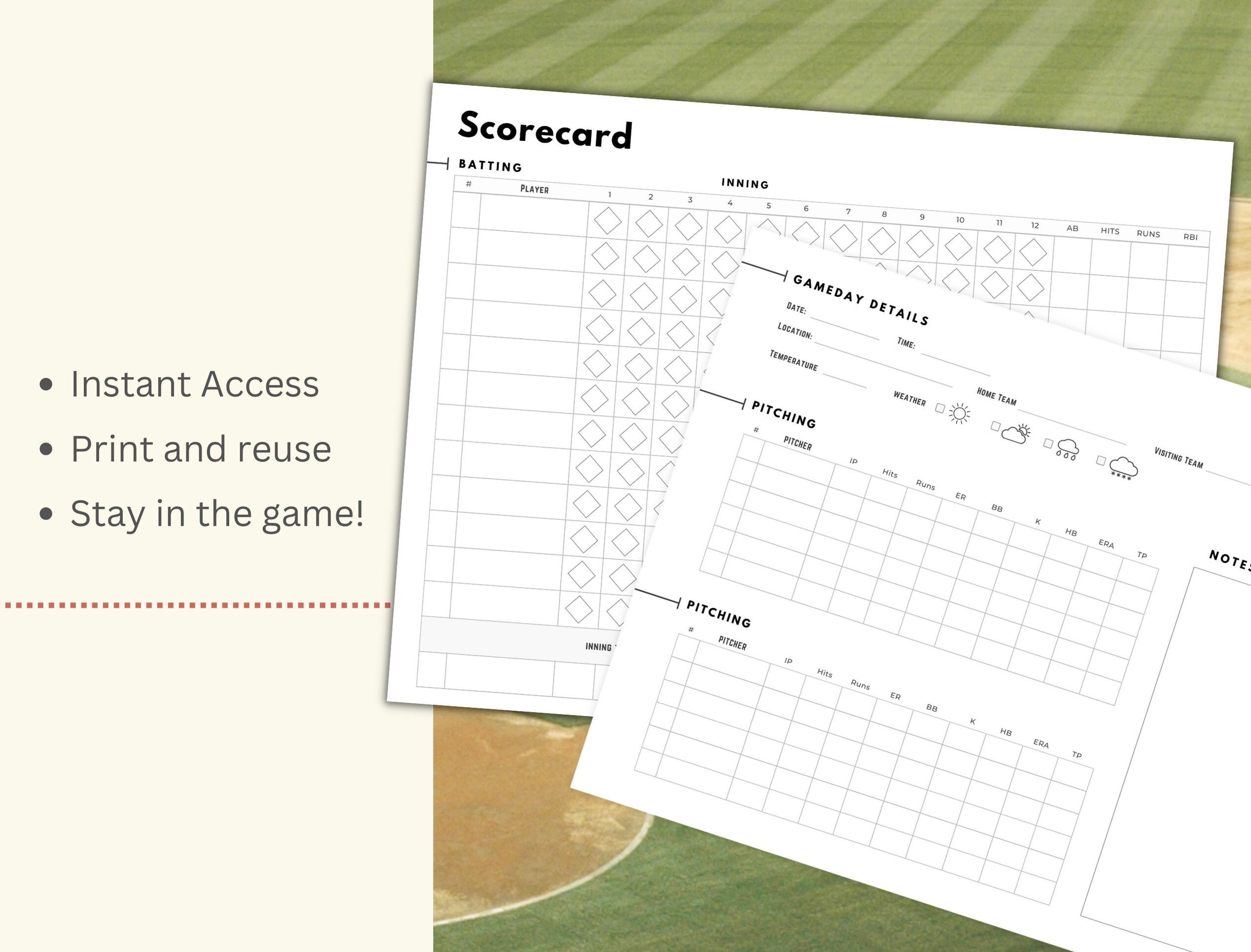 Baseball or Softball Scorebook Scorecard Printable Umpire Scorecard ...