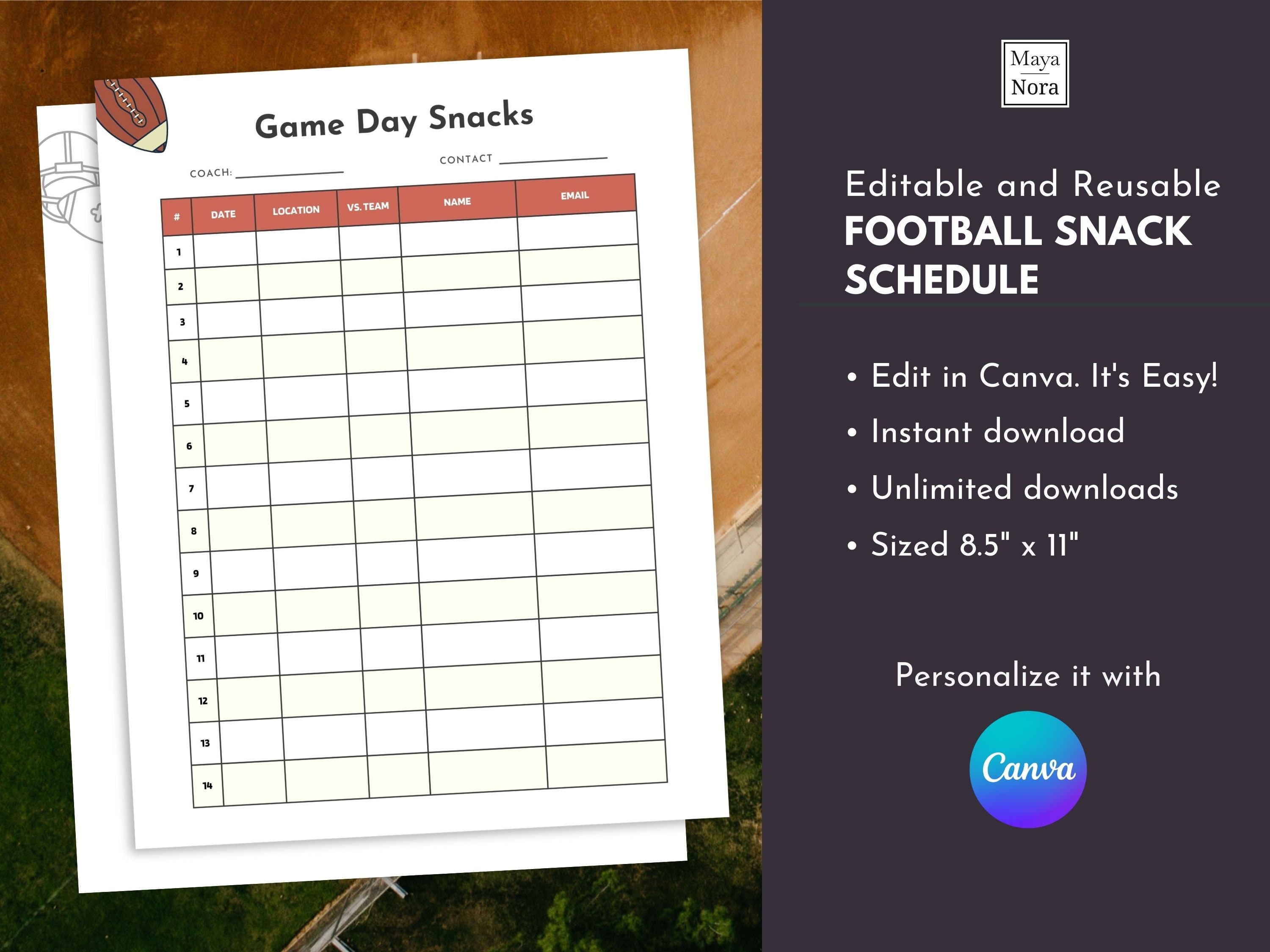 Editable Football Game Day Snack Schedule Template Instant Etsy Editable Football Game Day Snack Schedule Template Instant Etsy