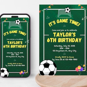 Fußball Geburtstag druckbare + digitale Party einladen Einladung bearbeitbar E-vite Kinder Jungen Mädchen Bday Karte Party Kinder Kinder