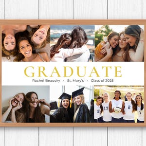 Design de pôster ou cartão postal de colagem de formatura editável para graduação, colagem de fotos de formatura do ensino médio, modelo Canva para impressão, download digital, formatura