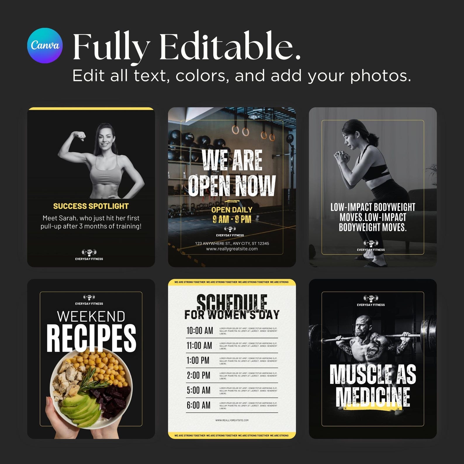 75 Fitness & Gym Social Media Posts and Stories Instagram Canva ...