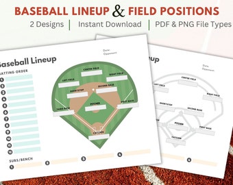 Printable Baseball Lineup and Field Position Sheet Batting Order Instant Download for Baseball Coach and Team Mom Team Dad for Game Day
