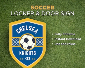 EDITABLE Soccer Locker Door Canva Template, decoration Hotel door sign  name tag Soccer team travel Soccer mom Soccer Printable Customize