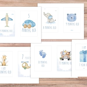 Cartes bébé heureux dans les nuages 4 x 6" Cartes étape modifiables pour bébé garçon Événements mensuels pour bébé garçon Cadeau baby shower Carte de mois pour bébé