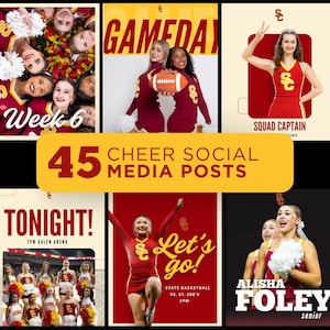 45 Cheer Social Media Posts Editable Template Bundle Teams Graphics Canva GameDay Instagram Kit Cheerleader Cheerleading Squad