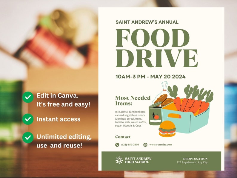 Community Food Drive Flyer Editable Canva Template Church Drive ...