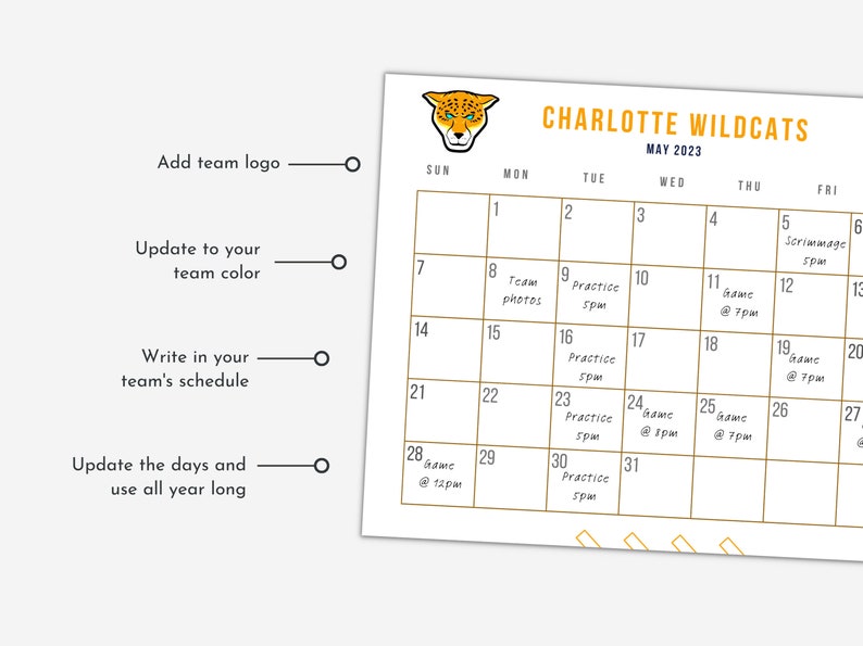 Editable Baseball Calendar Template Team Coach Sports Team Etsy