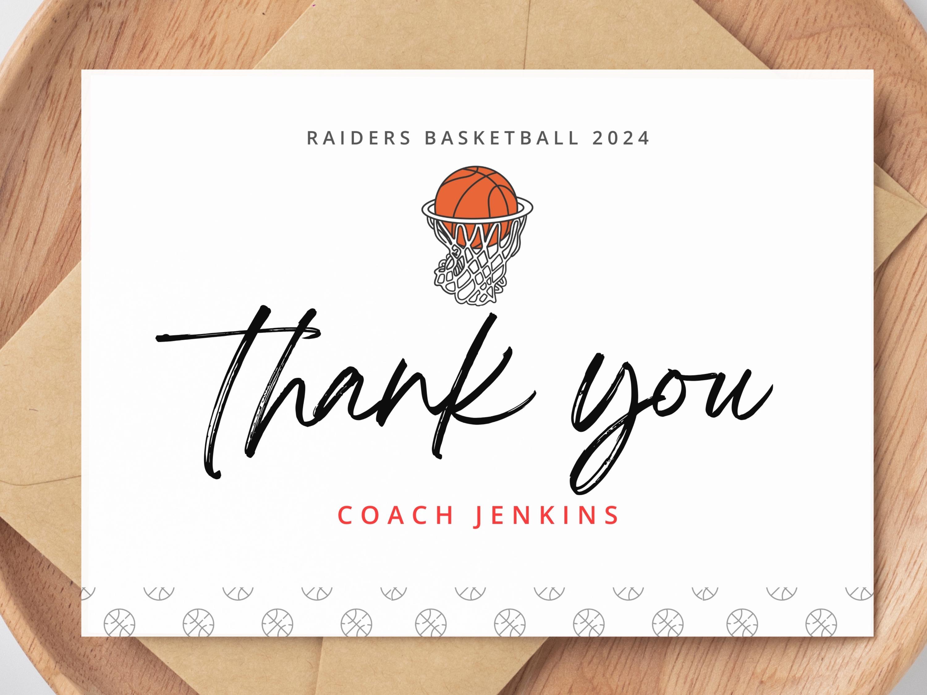 Editable Coach Thank You Card Basketball Gift End of Season Canva ...