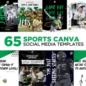 65 Editable Sports Social Media Template Bundle Graphics Professional Baseball Softball Canva Instagram Travel Ball GameDay Instagram Kit