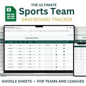 Dashboard del responsabile della squadra sportiva, modello di Fogli Google, monitoraggio delle sponsorizzazioni, budget della mamma della squadra, foglio di calcolo per la gestione della lega tutto in uno, giovani