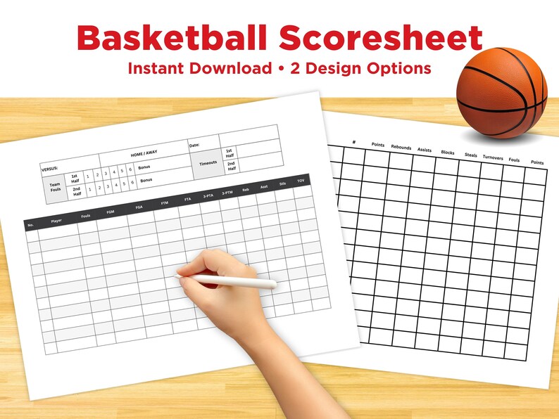 Editable Basketball Score Sheet Digital Download Basketball Scoresheet