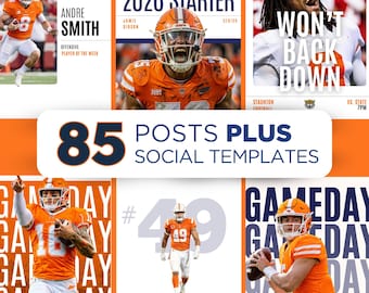 Football Social Media Editable Instagram Template Bundle Teams Graphics Canva GameDay Committed Kit Sports Posts Reels AAU
