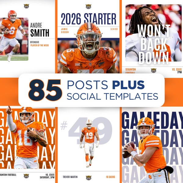Football Social Media Editable Instagram Template Bundle Teams Graphics Canva GameDay Committed Kit Sports Posts Reels AAU