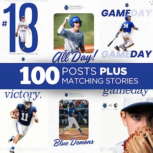 100 Sports Social Media Templates, Canva Posts + Stories, Game Day Instagram Bundle Baseball Softball Basketball Football