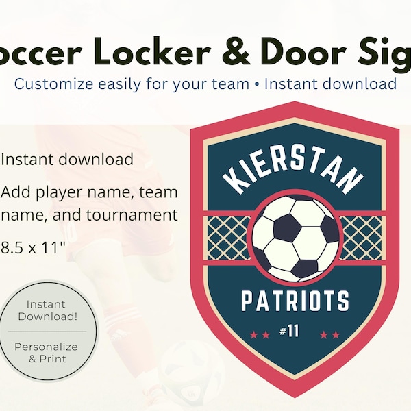 Editable Soccer Hotel Door Sign Locker decoration name tag Soccer team travel Soccer mom sign Printable Customize Canva Soccer Travel