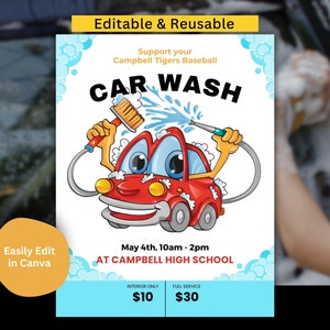 EDITABLE Car Wash Flyer School Benefit Poster School Car Wash poster Fundraiser Event Church Fundraising Charity Non Profit Team